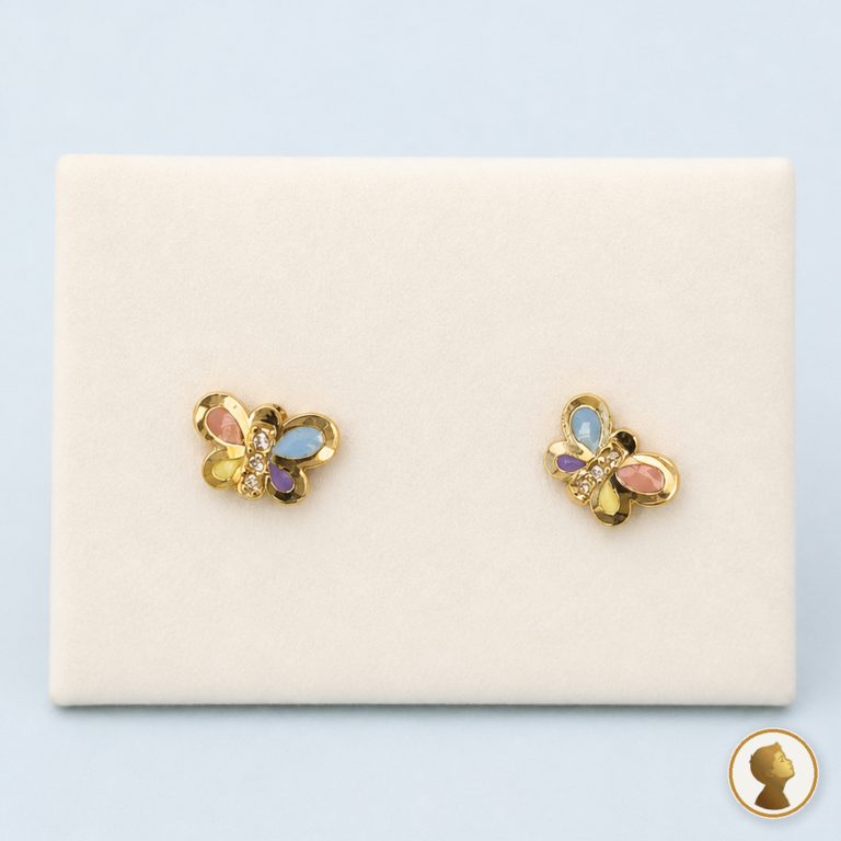 Aretes mariposa de color de oro macizo 18K