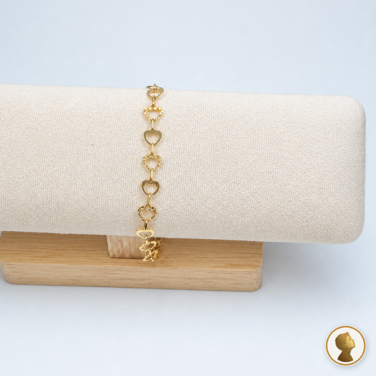Pulsera de corazones de oro macizo 18K